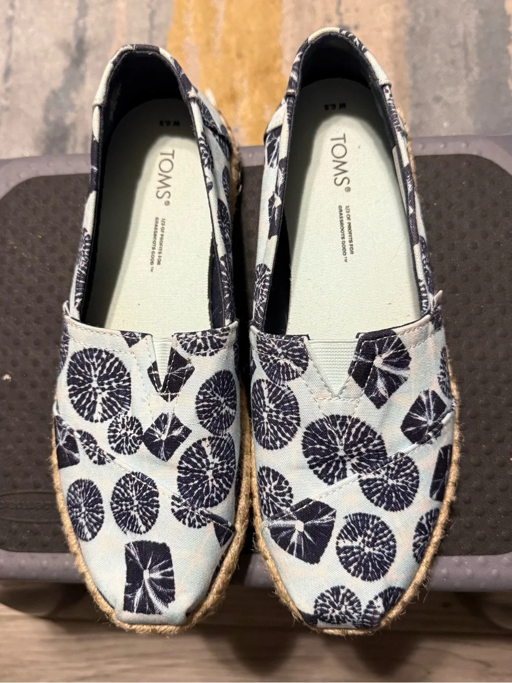 TOMS Light Blue Espadrille with Navy Floral Medallion Print